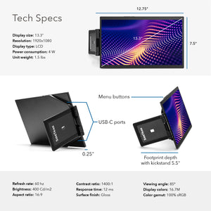 13.3" Single | Swivel Pro | SideTrak | Monitor Portable | Tech specs of the SideTrak Swivel Pro. 