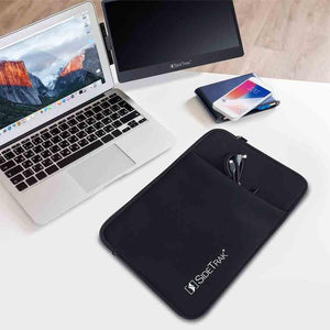 15x12 | sidetrack | protective case with sleeve | portable monitor case | protective case with pocket portable monitor case on table with laptop and cords inside the pocket