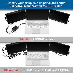 SideTrak | splitter hub | SideTrak splitter hub comparison showing cord usage with and without the splitter hub