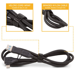 3 ft | Black | USB-C | USB-A | SideTrak | USB-C Cord | SideTrak braided nylon cable with velcro cord wrap