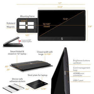 12.5" | Swivel | Sidetrak | Triple | Hub | Multi Monitor Setup | 12.5 swivel triple monitor size specifications and measurements