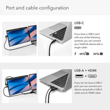 12.5" Black | Swivel | Sidetrak | SideTrak Portable Monitor port and cable configurations with USB-C and USB-A+HDMI