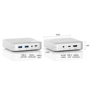 6 Port | Speaker Hub | SideTrak | Speaker Hub Portable Conference Speakerphone | SideTrak Speaker Hub with labeled ports, providing a clear visual guide to its comprehensive connectivity options.