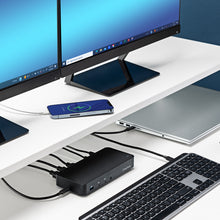 13 Port | Docking Station | SideTrak | 13-Port Docking Station Hub | Sleek SideTrak docking station setup with multiple devices, illustrating the hub's capability to organize and connect various peripherals for a clutter-free desktop environment.