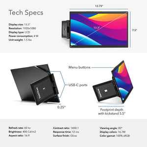 13.3" Triple | Swivel Pro Touch | SideTrak | Monitor Portable | tech specs of the SideTrak Swivel Pro Touch
