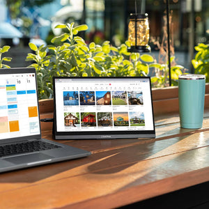 13.3 | Solo Pro | SideTrak | Touchscreen portable monitor for laptop 13 inch | SideTrak 13 inch portable touchscreen monitor on an outside table 
