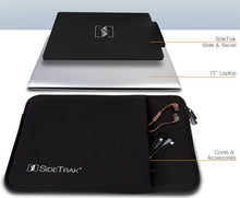 15x12 | sidetrack | protective case with sleeve | portable monitor case | portable monitor case with pocket on table with cords inside pocket next to laptop showing dimensions