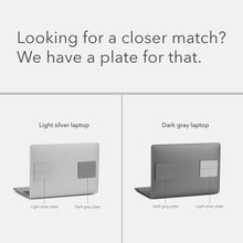 Dark Gray | Swivel | SideTrak | SideTrak Metal Plates | two laptops showcasing light silver and dark gray metal plates