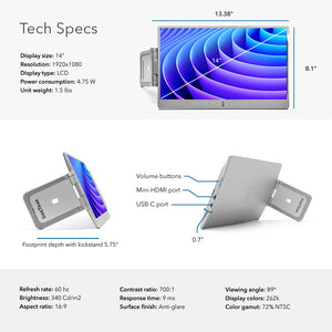 14" Silver | Swivel | SideTrak | Monitor Portable | tech specs of swivel 14